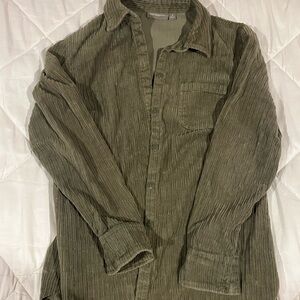 Womens Olive Green Corduroy Button-Up Shirt Size Medium